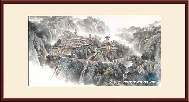 杨天佑作品《云山云树绕古寨》尺寸：-96cmx180cm2019年8月-创-价格：每平尺15000元.jpg