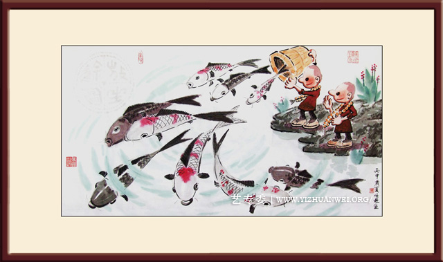 童子戏鱼图之放生鱼--53X100cm--价格：5万4（若拆分小幅1万3千50.jpg