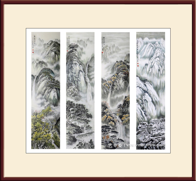于华才作品《春夏秋冬四条屏》尺寸：（136cmx35cm）x4-价格：每平尺30000元.jpg