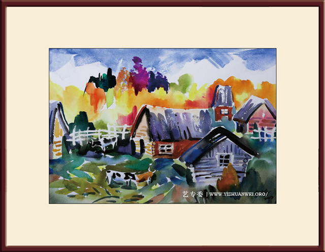 李保存作品-水彩画《禾木晚秋》尺寸：55cmx37cm-价格：30000元一幅.jpg