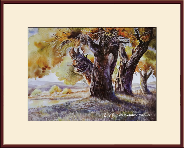 李保存作品-水彩画《胡杨之光》尺寸：110cmx75cm-价格：120000元一幅.jpg