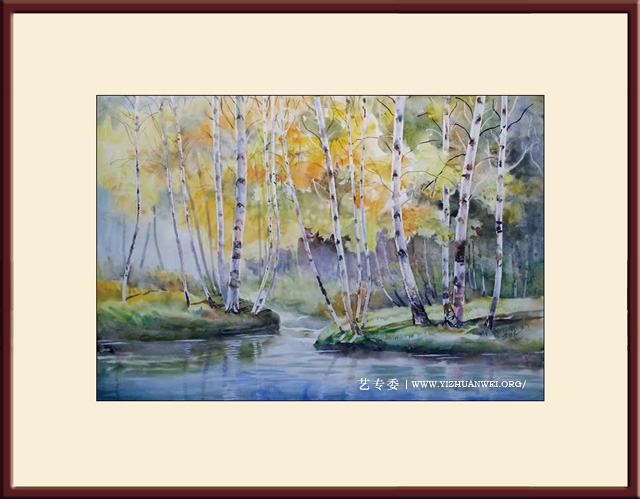 李保存作品-水彩画《桦林秋色》尺寸：110cmx75cm-价格：120000元一幅.jpg
