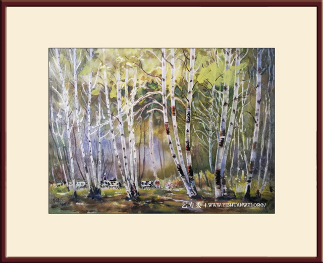 李保存作品-水彩画《桦林深处》尺寸：75cmx55cm-价格：60000元一幅.jpg