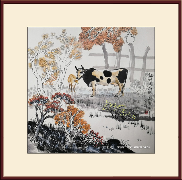 李保存作品-中国画《红叶满山时》尺寸：69cmx69cm-价格：每平尺12000元.jpg