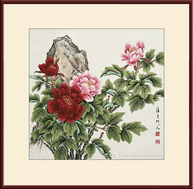武开飞作品-《牡丹》尺寸：80cmx80cm-价格：每平尺10000元.jpg