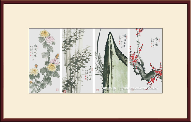 武开飞作品-四条屏-《梅兰竹菊》尺寸：110cmx35cm-价格：每平尺5000元.jpg