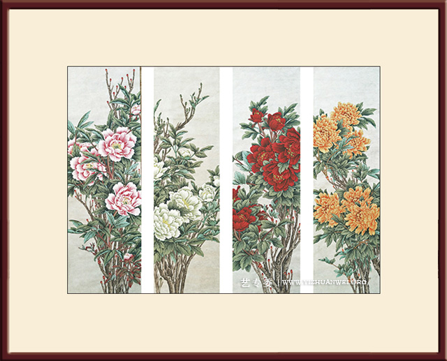 武开飞作品-四条屏-《牡丹》尺寸：110cmx33cm-价格：每平尺10000元.jpg