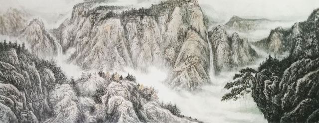 田传营作品《双瀑竞秀》规格：300x120cm.jpg