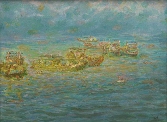 《晨泊》-----------68cm-X-91cm-油画-2011年洪瑞生.jpg