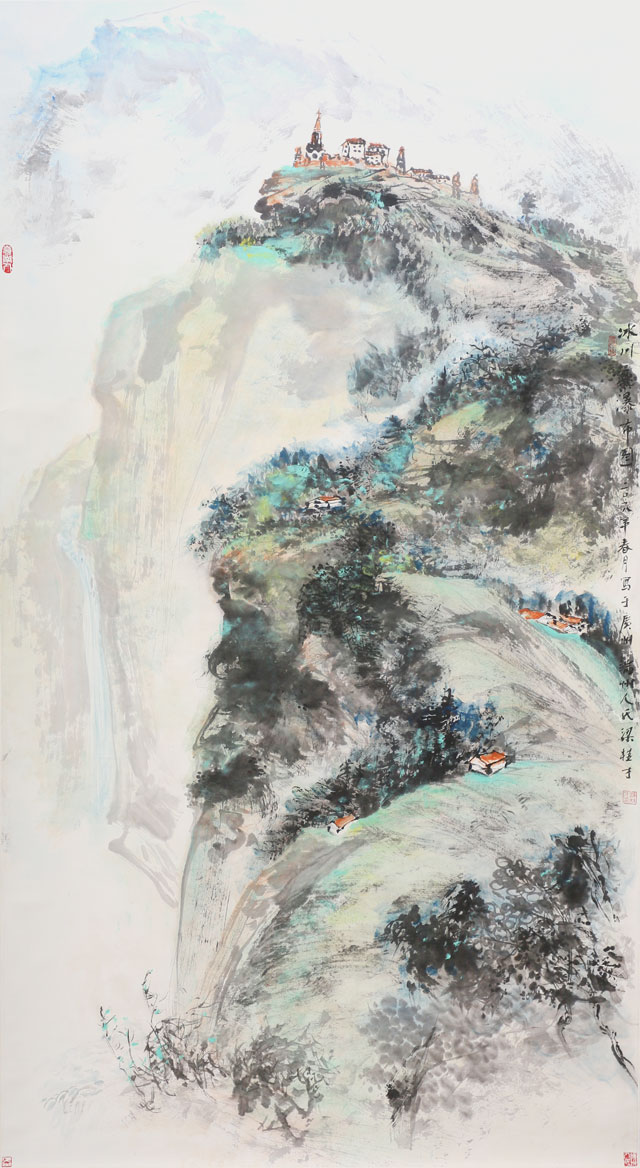 梁桂才作品《冰川飞瀑图》.jpg