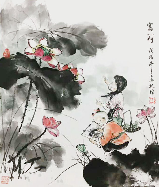 高健林作品《写荷》规格：50x45cm-戊戍冬月.jpg