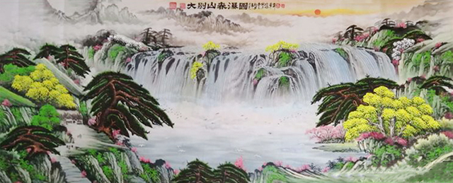 周乃山作品《大别山春瀑图》180x70cm.jpg