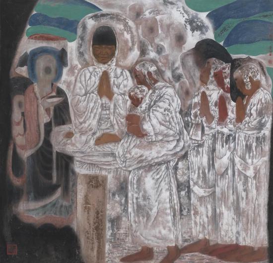  唐勇力 《敦煌之梦-祈祷太平》 138x138cm  1996年