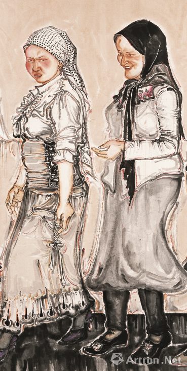 丽日佳人（局部）&nbsp;王晓辉&nbsp;240cmX610cm 纸本设色 2011