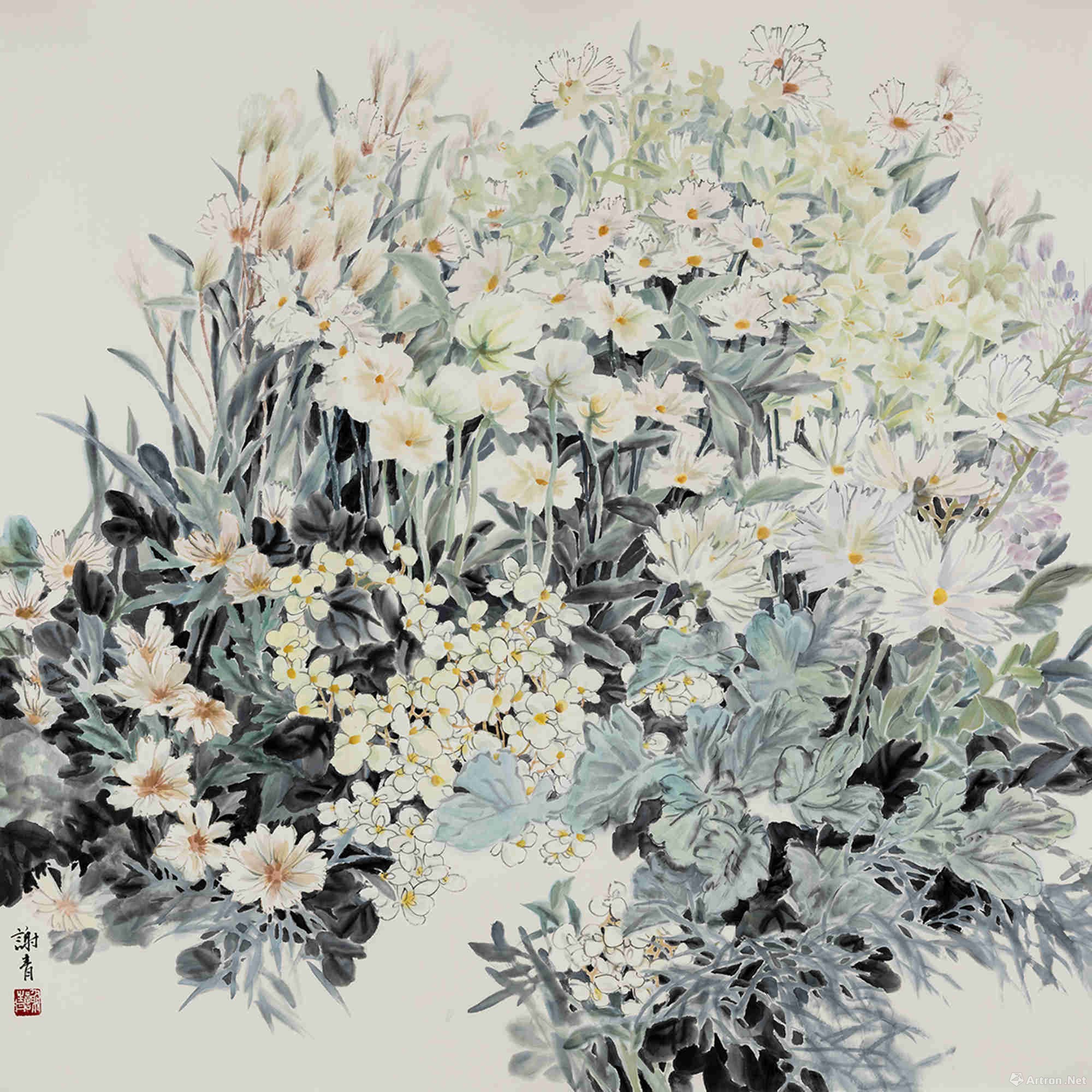 白 谢青&nbsp;123x123cm&nbsp;&nbsp;纸本水墨&nbsp;2016