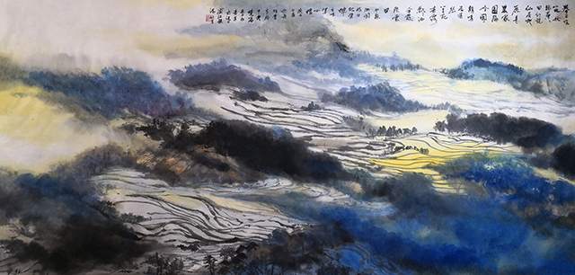 《金霞沐彩田》规格：168cmx68cm.JPG