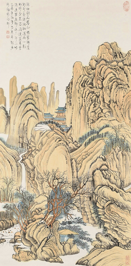 康健作品《仙山幽居图》139cmX70cm 2015年.jpg