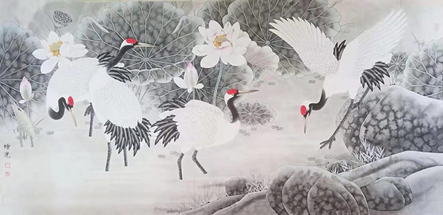吕增光作品 《荷塘清趣》尺寸：173×84cm.jpg