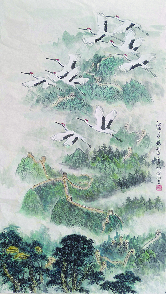 《江山万里鹤翔云》规格：180cmx97cm.JPG