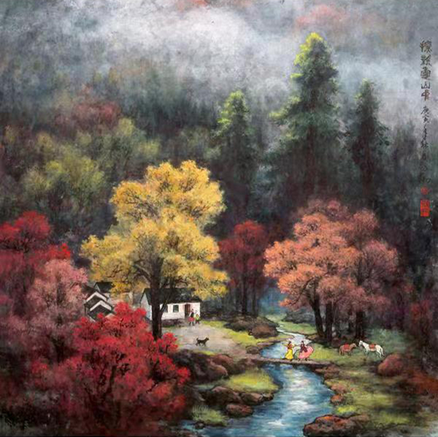 张得翔作品《探亲秋山中》90㎝×90㎝2010年.jpg