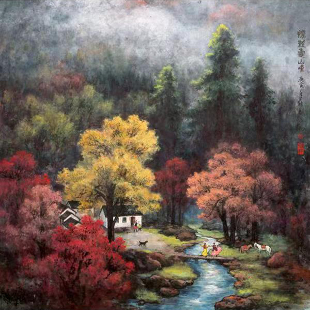 张得翔作品《探亲秋山中》90㎝×90㎝2010年.jpg