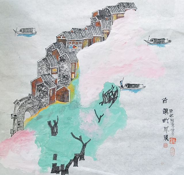 章志华作品8《古镇的早晨》.jpg