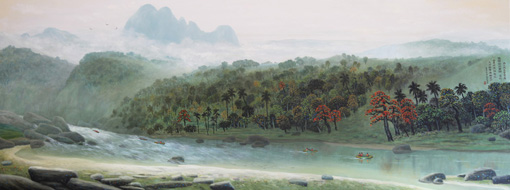 五指山万泉河 油画 145×367cm