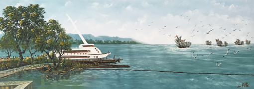 《太湖之旅》规格:180×58cm 布面画心 《太湖之旅》规格:180×58cm 布面画心