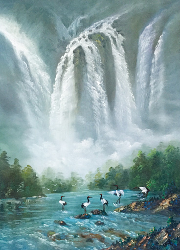 《鹤舞神洲》规格:90×80cm 布面画心 《鹤舞神洲》规格:90×80cm 布面画心