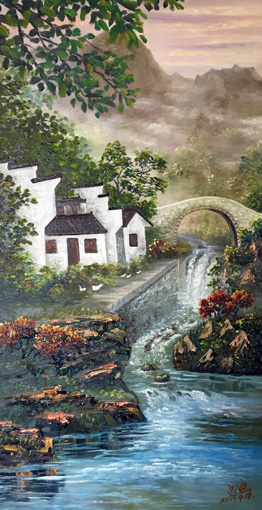 《梦乡情韵》规格:108×50cm 布面画心 《梦乡情韵》规格:108×50cm 布面画心