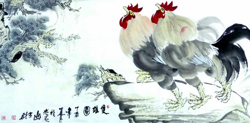 《双雄图》78cm×138cm 《双雄图》78cm×138cm