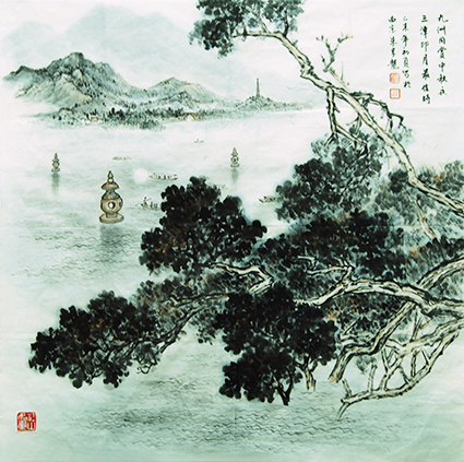 《九洲同赏中秋夜 三潭印月最佳时》67cm×69cm 《九洲同赏中秋夜 三潭印月最佳时》67cm×69cm