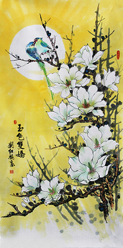 《玉色双娇》136×68cm2016年作天津刘红梅