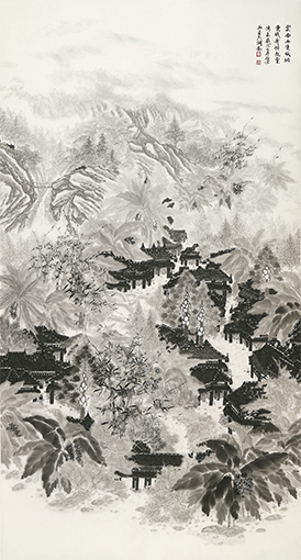 云南西双版纳曼俄奇岭飞云泻玉图 198cm×98cm