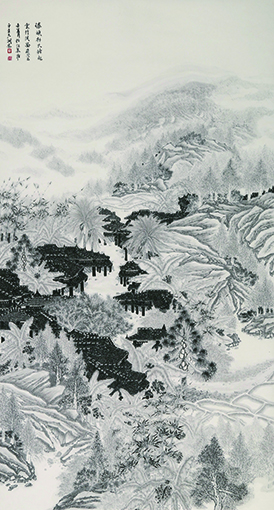 傣族村大岭飞云竹溪图 198cm×98cm