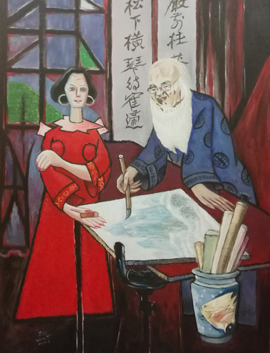 抽象油画《张大千与夫人》90×120cm 2016年