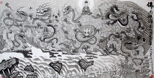 陈金辉作品《九五之尊 佛光祥瑞图》 长2.46米×宽1.23米（2013年作）