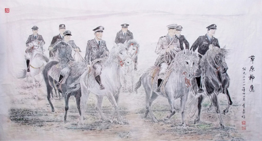 中国画《草原神鹰》 尺寸：94cm×178cm