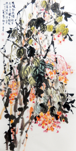 道金平作品《巢燕落泥香》68×138cm 2015年。
