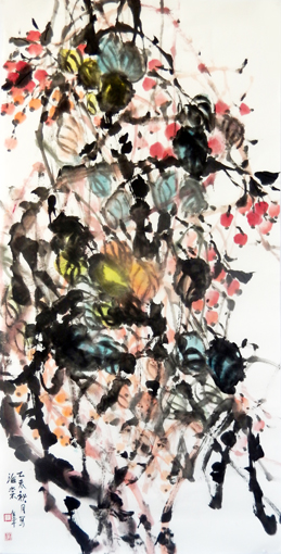 道金平作品《海棠》68×138cm 2015年。