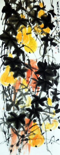 道金平作品《美酒酌悬瓢》70×178cm 2016年。