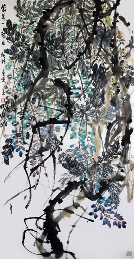 道金平作品《蒙茸一架自成林》68×138cm 2017年。