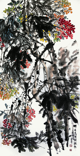 道金平作品《明目乌须解饥热》68×138cm 2017年。