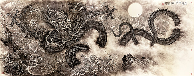 《苍龙倒海》366×146cm