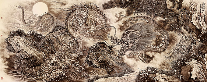 《惊涛湧月》366×146cm