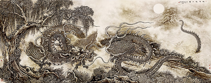 《柳林消夏图》366×146cm