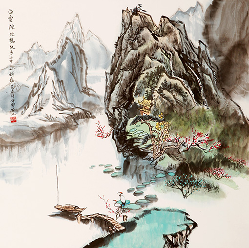 《白云深处鹤故乡》68×68cm