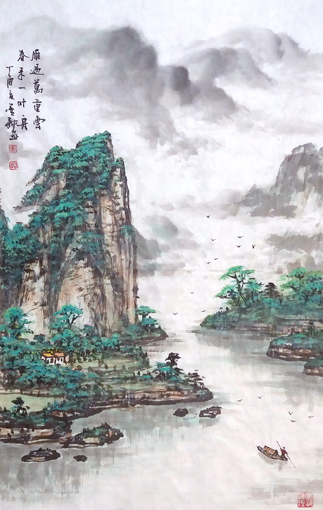 雁过万重嶺，春来一叶舟。 100×50cm