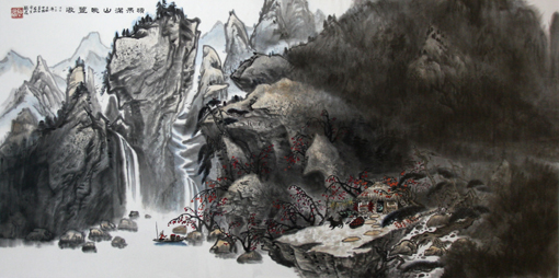 《硕果满山眺丰收》68cm×136cm