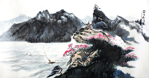 《云白松青》137cm×68cm